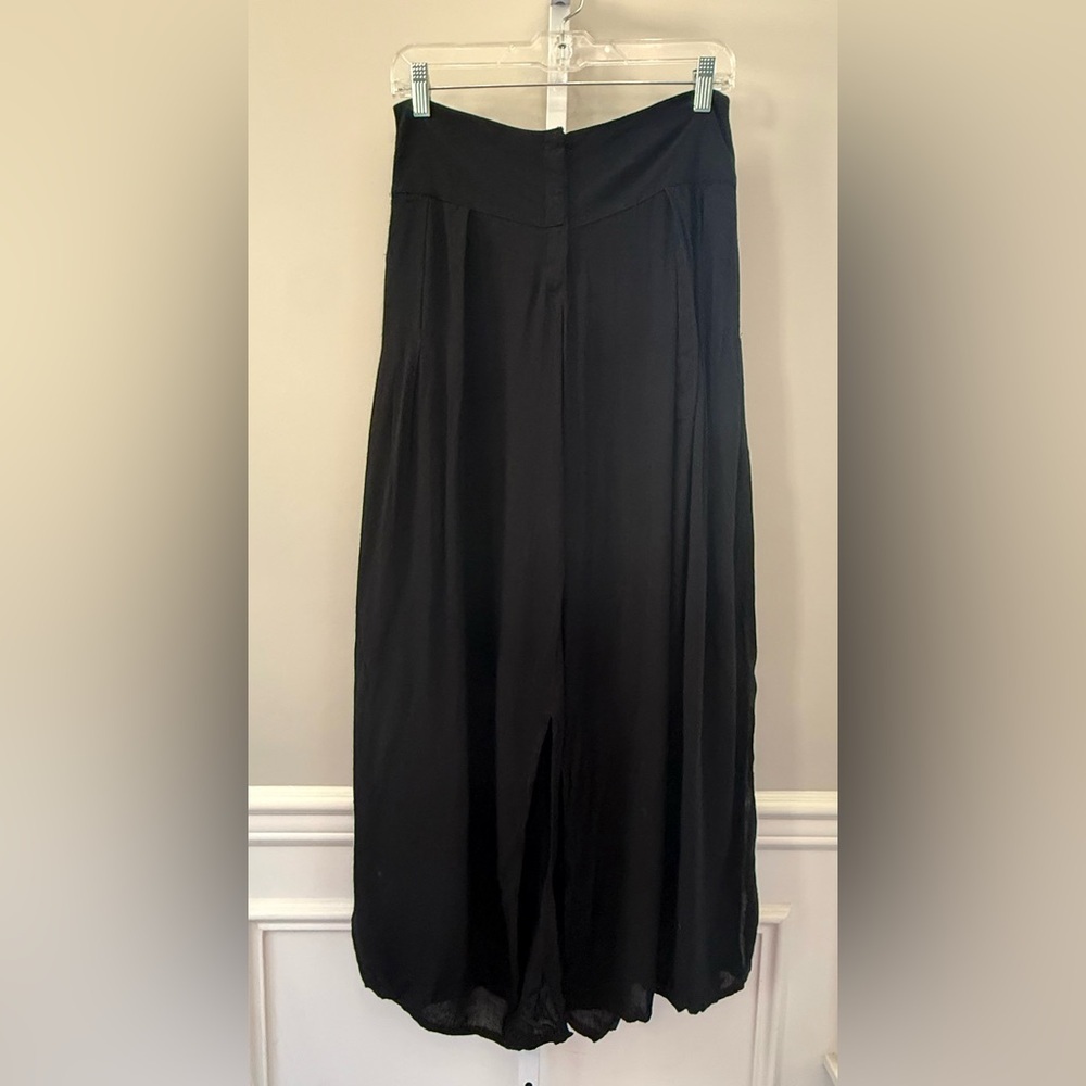 Vix By Paula Hermanny Black Wide Leg Pants Side Slit Flowy Gauze Small Highwaist - Picture 2 of 14